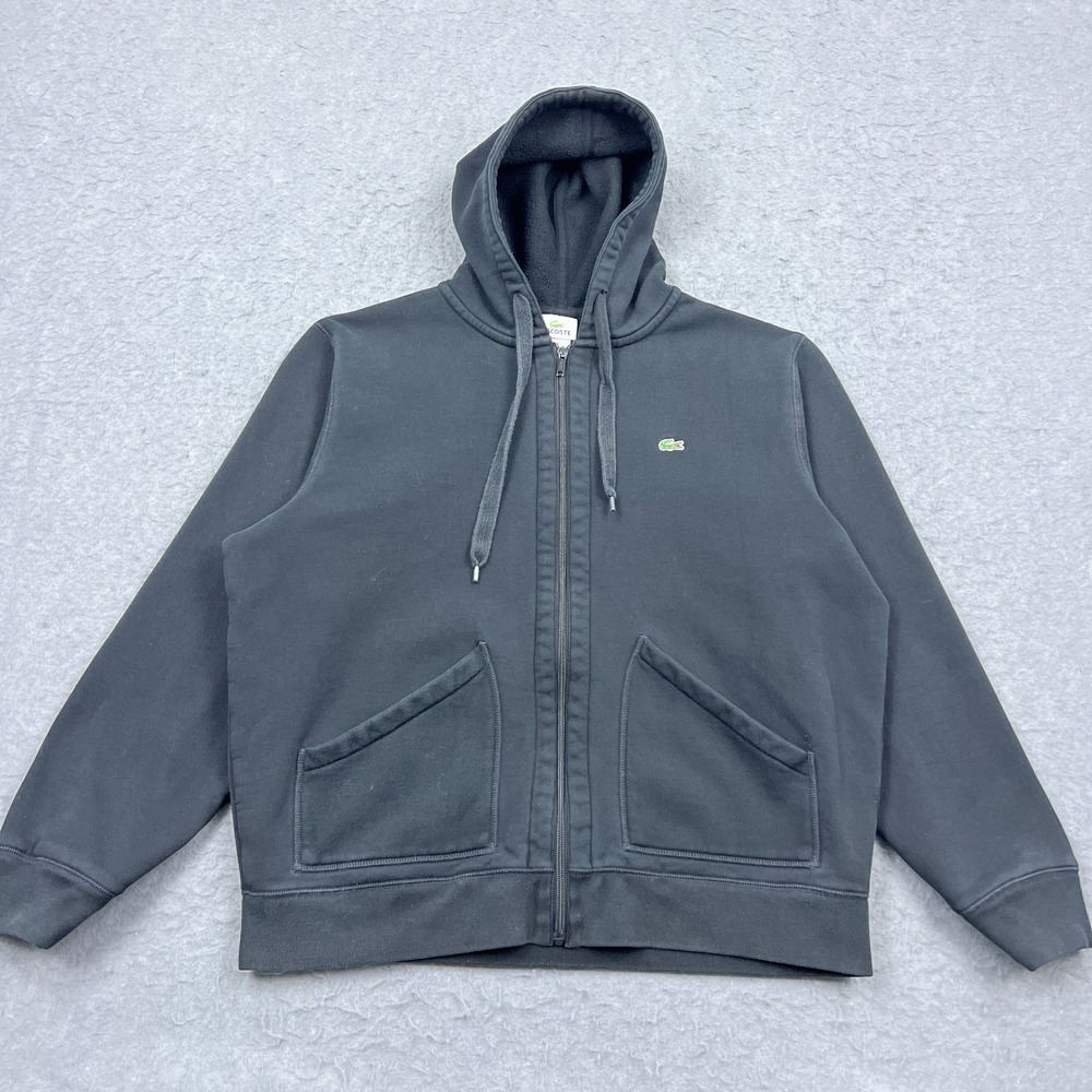 Lacoste Hoodie Men's 7 XXL Washed Out Black Classic Fit Zip-Up Fleece Sweatshirt